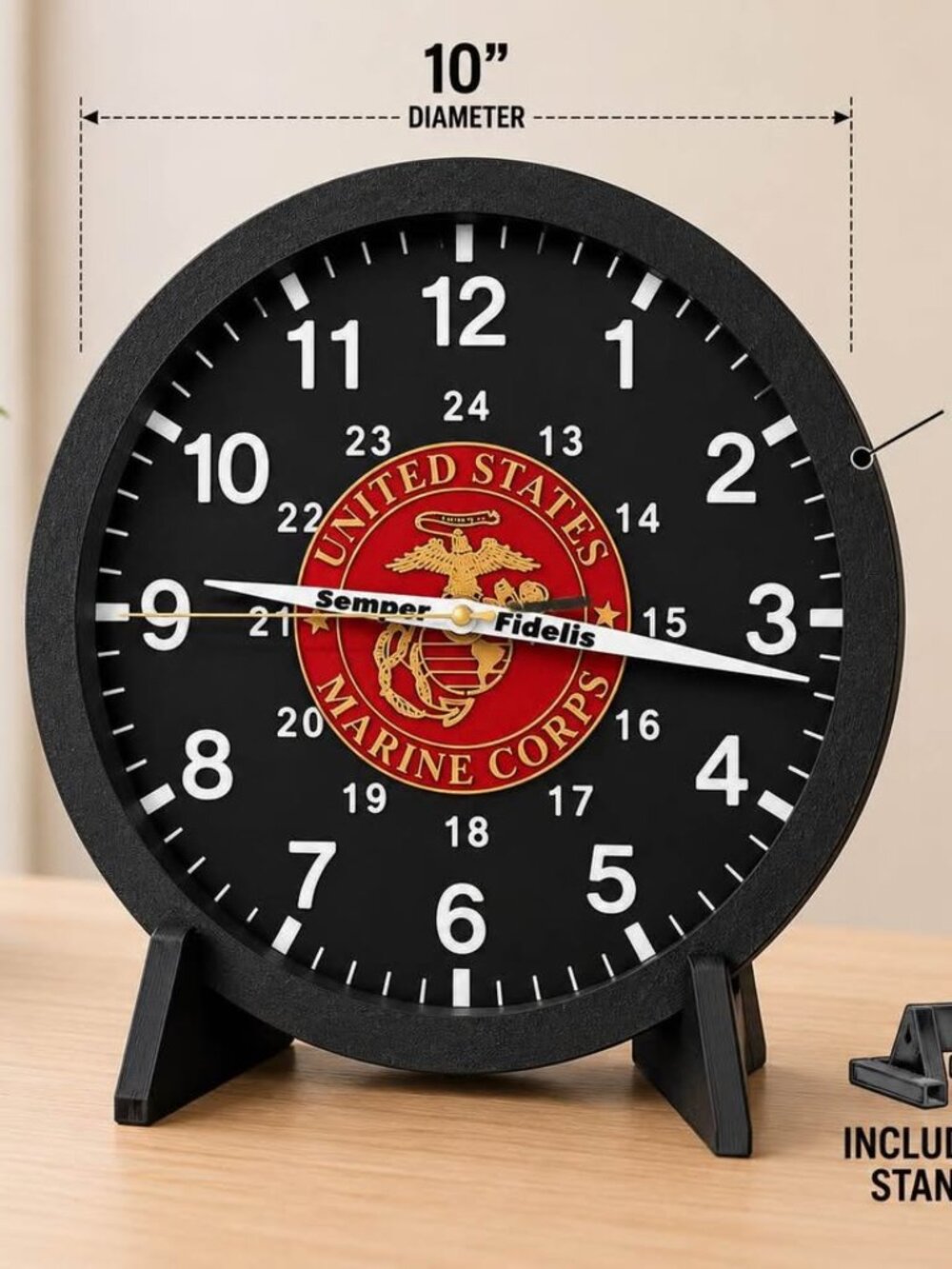 3D PRINTED United States Marine Corps WALL CLOCK With Display Stand